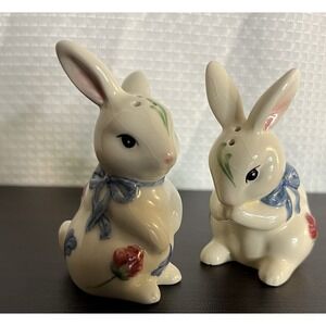 Lenox Ceramic Bunny Salt & Pepper Shakers Set Floral Pattern